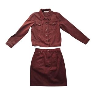 Newport News NWOT Brown Denim Vintage 2pc Jacket Skirt Set 10 Medium Festival